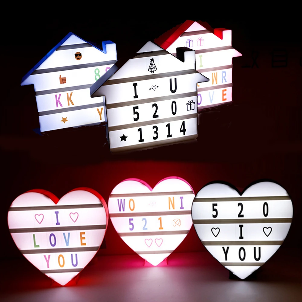 Message Board Lightbox USB Powered Cinema Lightbox with DIY Colorful Letters Cards Heart Shape LED Combination Night Light