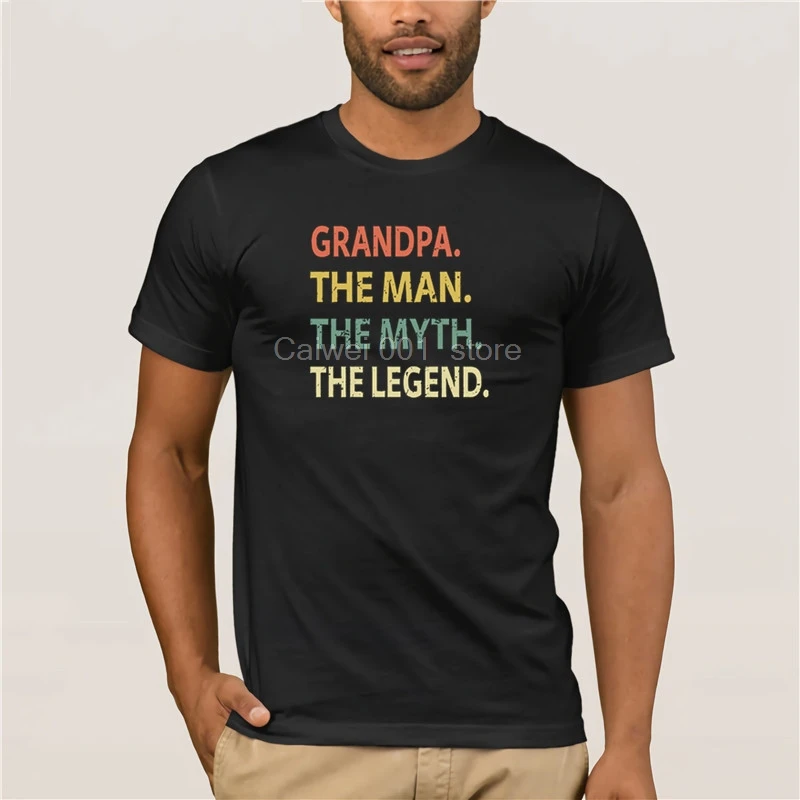 

Top Men's T shirt Black Grandpa The Man The Myth The Legend Funny Fathers day Summer Fashion Street Short Sleeve T Shirt
