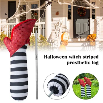 

Newly Halloween Witch Striped Prosthetic Legs Garden Scary Decorations Ghost Festival Ornaments High Heels