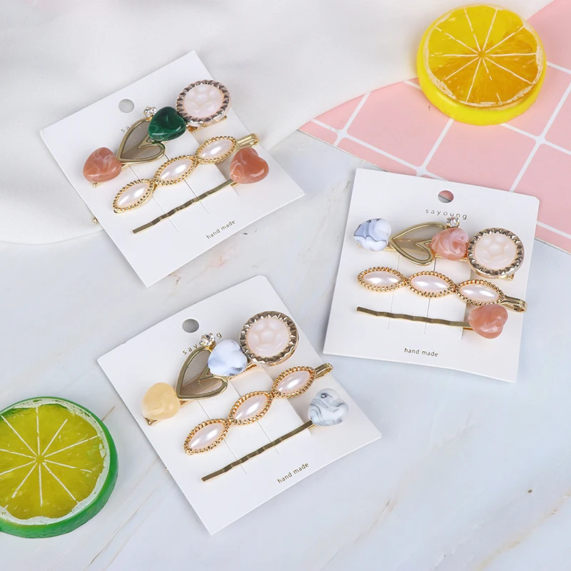 3pcs/set Fashion Style Metal Gold Pearl Hair Clips Hairpins Barrette Headdress For Women Girls Hair Styling Tools