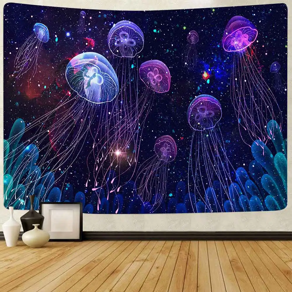 

Simsant Mushroom Forest Tapestry Psychedelic Sea Jellyfish Art Wall Hanging Tapestries for Living Room Home Dorm Decor