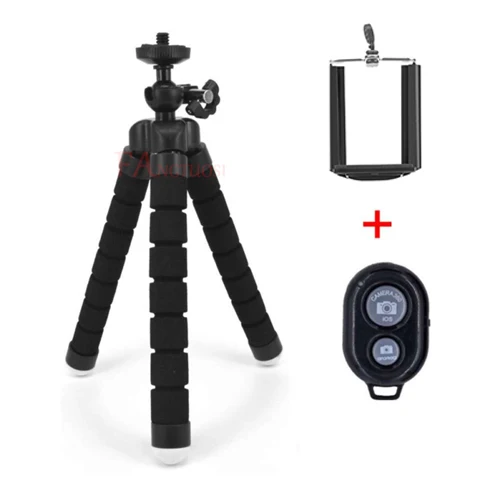 black with remote FANGTUOSI Мини Гибкий губчатый штатив ручной монопод с беспроводной Bluetooth пульт дистанционного управления для iPhone samsung и мини камеры - Цвет: black with remote