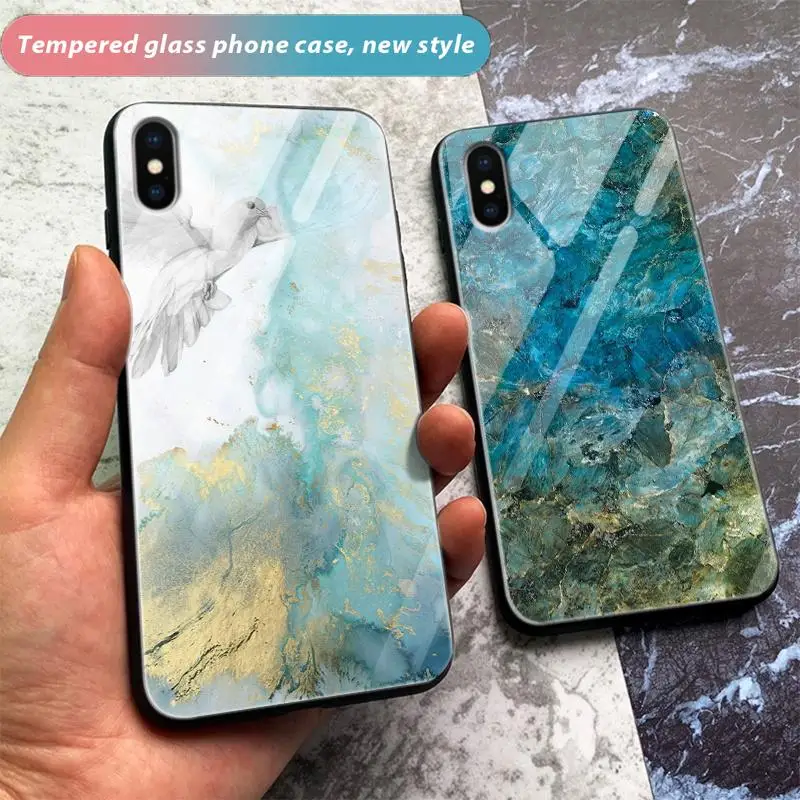 

Marbled Tempered Glass Phone Case For iphone 6 6S Plus 7 8 Plus Armor Back Cover on For iPhone X XR XS Max Back Cover Case Capa