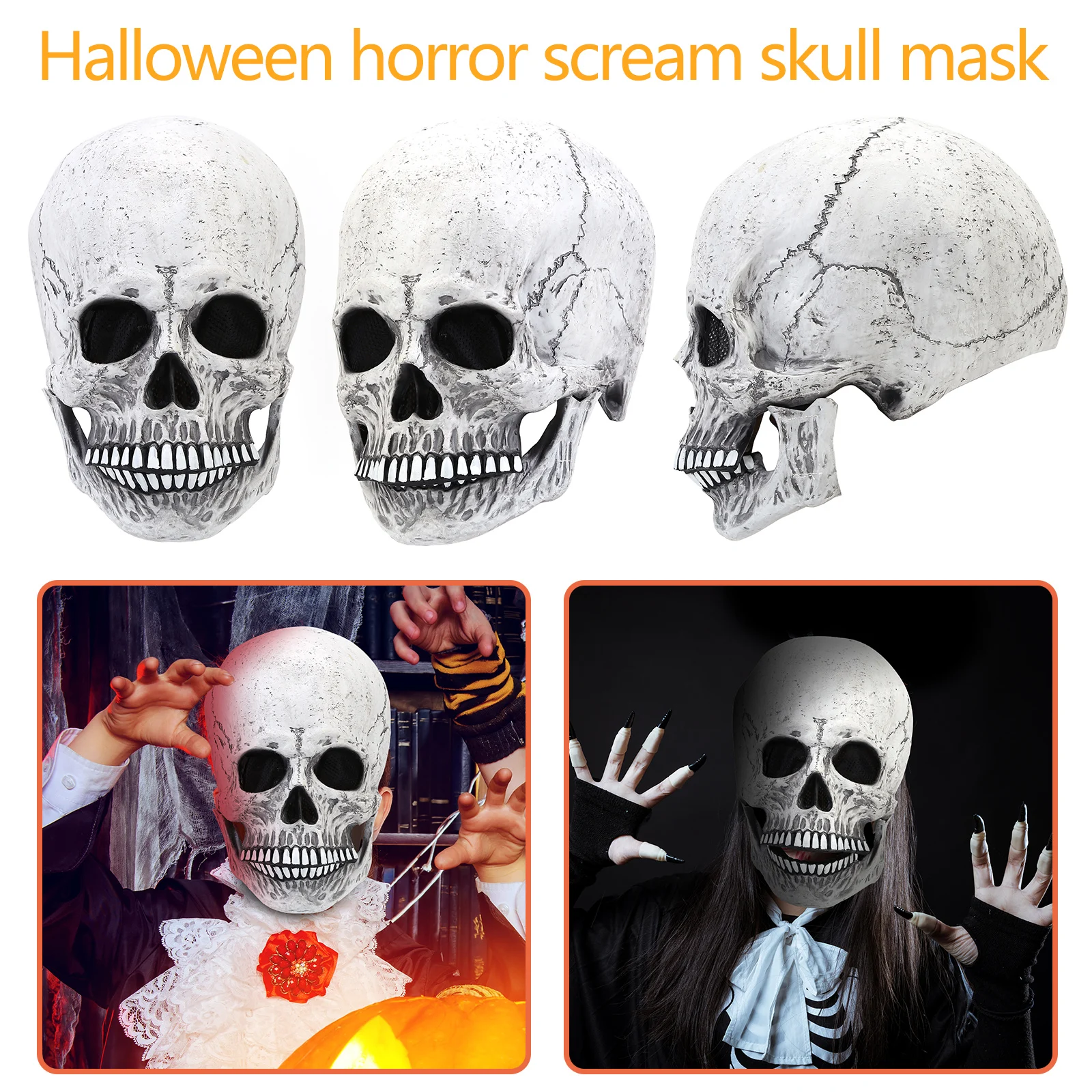 Halloween Skeleton Headgear Full Head Skull Mask/Helmet with Movable Jaw Adult Entire Realistic Latex Helmet Cosplay Prop | Дом и сад