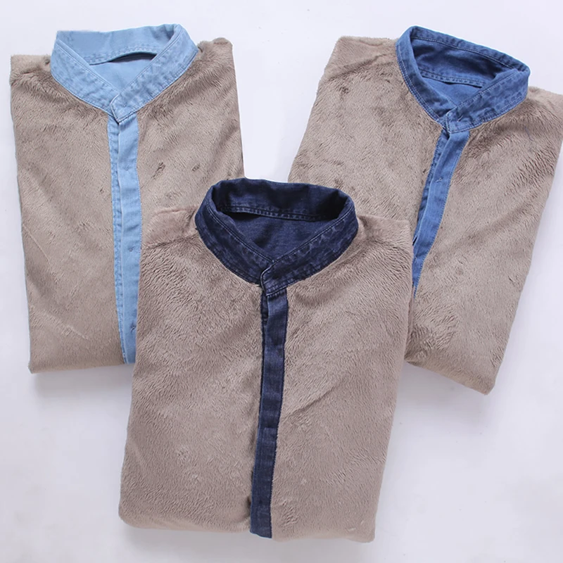 Fashion Brand Winter Jeans Shirt Men Warm Fleece Lined Velvet Denim Shirts Cowboy Coats Outwear Windbreaker Thick Clothing denim shirt