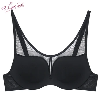 

Elovegirl Sexy Steel Ring Thick Lace Perspective Bra A B Cup Bra Adjustable After Double-breasted Push High Female Underwear