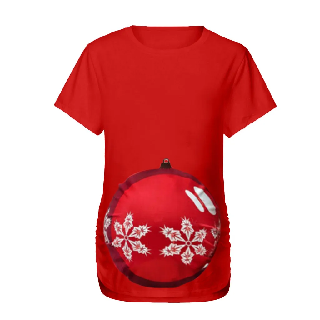 Женская рождественская футболка с круглым вырезом и коротким рукавом с принтом для беременных