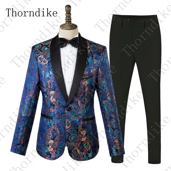 suits 6 Thorndike новое поступление черный мужской Выпускной Свадебная вечеринка смокинги Модные мужские с цветочным принтом костюм жениха 2 шт Slim Fit мужской костюм - Цвет: suits 6