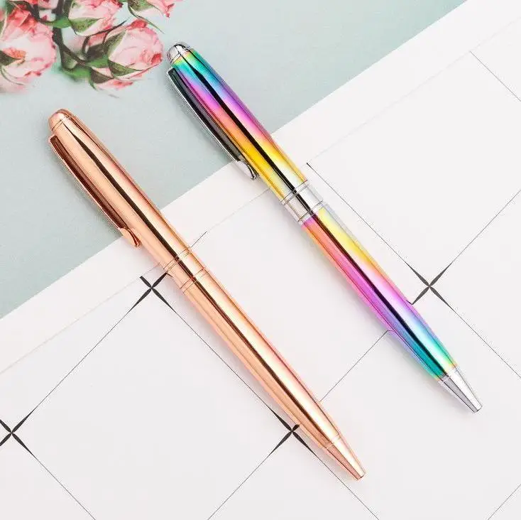 

Rainbow Rose Gold Metal Ballpoint Pen Student Teacher Writing Gift Advertising Signature Business Pen Office Supplies Wholesale