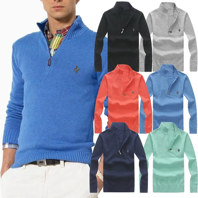 

2019 Autumn Winter New Men's Zipper Sweater Pullovers Stand Collar Slim Fit Thick Sweaters Male Solid Color Knitted Pullover 3XL