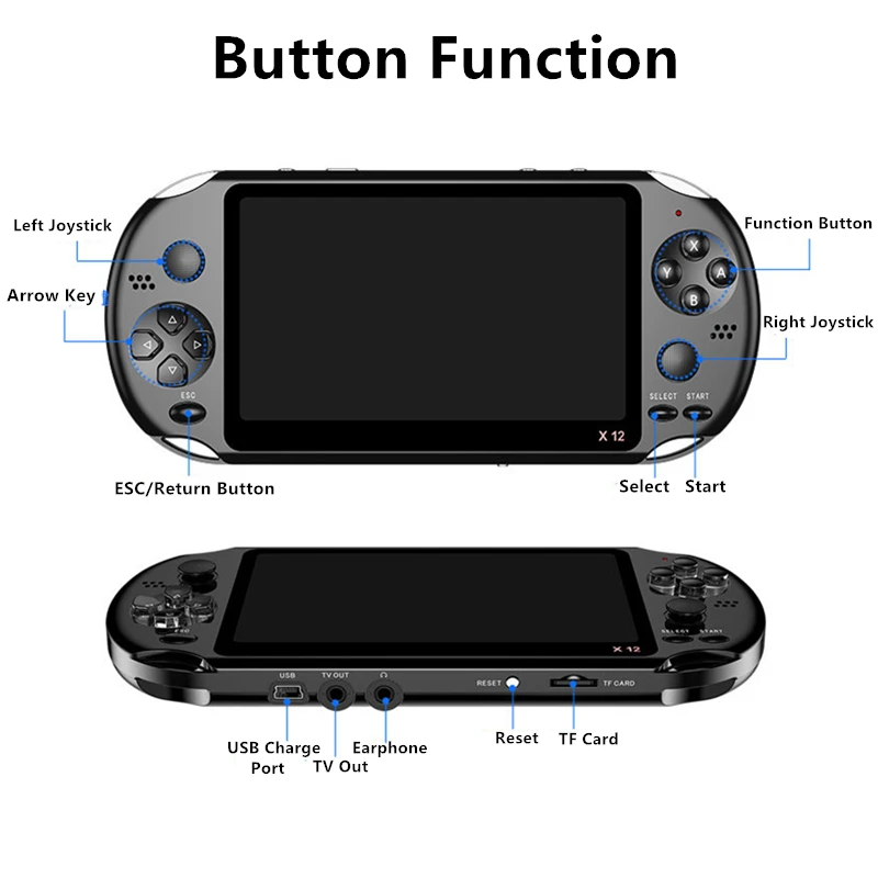 X12 Retro Video Game Console 8G 64/128 Bit HD Color LCD Screen Kid Portable Handheld Game Player With 3000+ Games Support TV Out