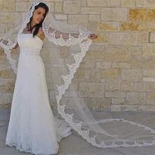 Белая lvory Соборная вуаль, вышитая кромка вуали, испанская свадебная вуаль, свадебная католическая кружевная вуаль длиной 118 дюйма