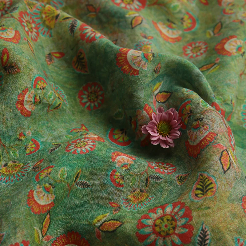 Высокого класса льняная ткань красивый принт tissusTop класс одежды рубашка брюки лоскутное