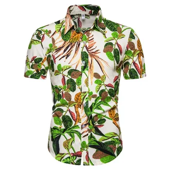 

2020 Men Hawaii Torrid Zone Style Print Shirt-Style Holiday Beach Short Sleeve Fold-down Collar Flower Shirt