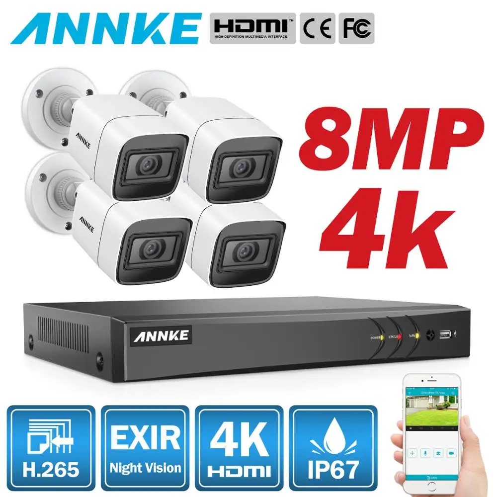 ANNKE 4 K HD Ультрапрозрачная кадры 8CH видеонаблюдения Системы 5MP 5in1 H.265 + видеорегистратор с 4x8 Мп защита от атмосферных воздействий EXIR Ночное