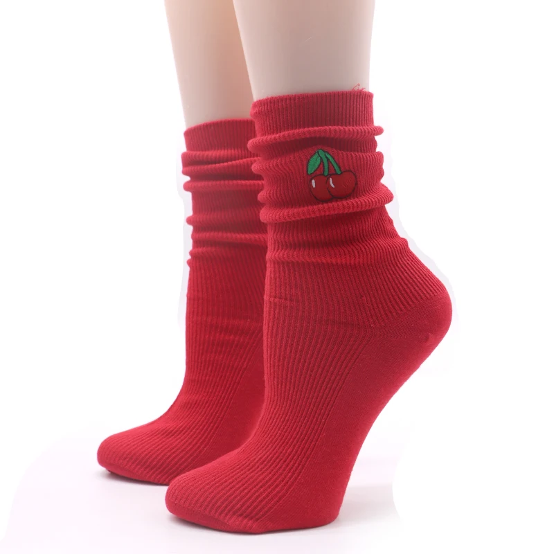 1 пара одноцветных длинных носков с принтом для девочек, Женские Двухцветные хлопковые носки, женские вязаные теплые носки для осени и зимы - Цвет: style 9