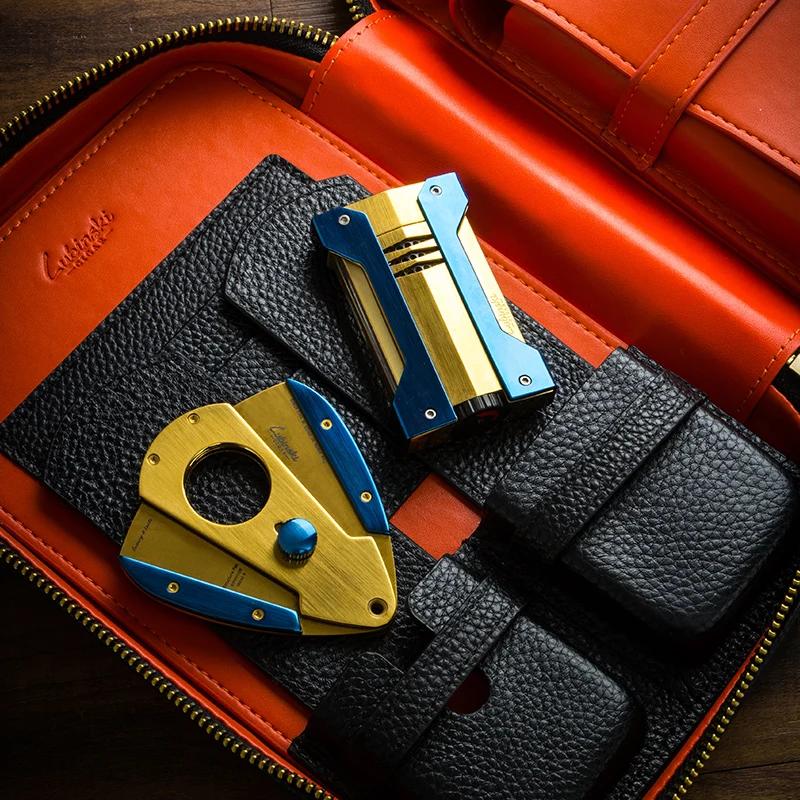 LUBINSKI Meta сигарета зажигалка с пепельницей и сигары резак W/съемный Humidor натуральная кожа подарочный набор сигар