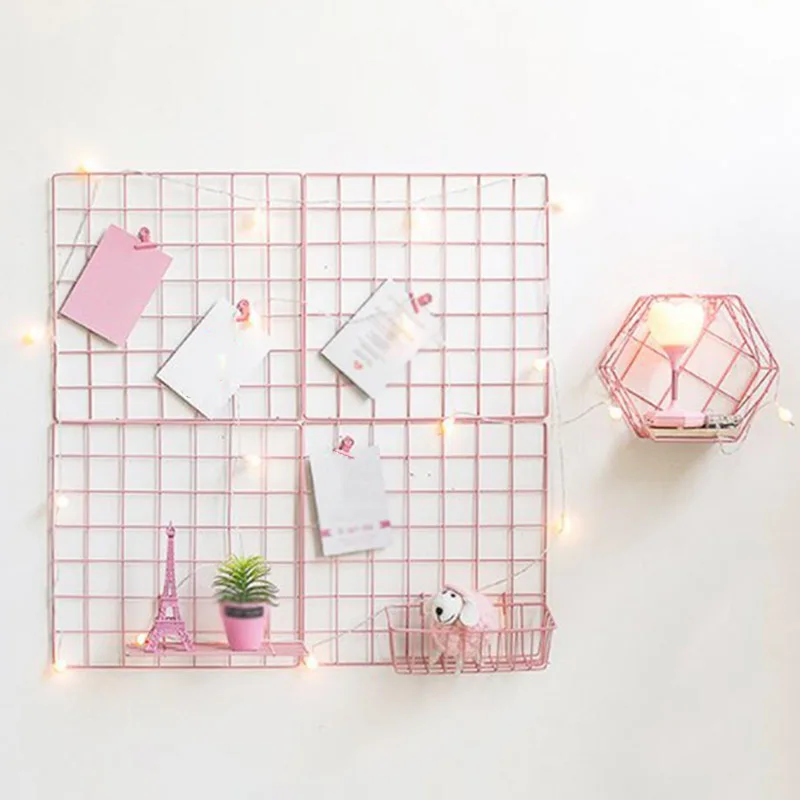 35x35 см железная решетка фото дисплей стеллаж рамка сетка полка украшение стены дома в скандинавском стиле подвесное растение - Цвет: Pink