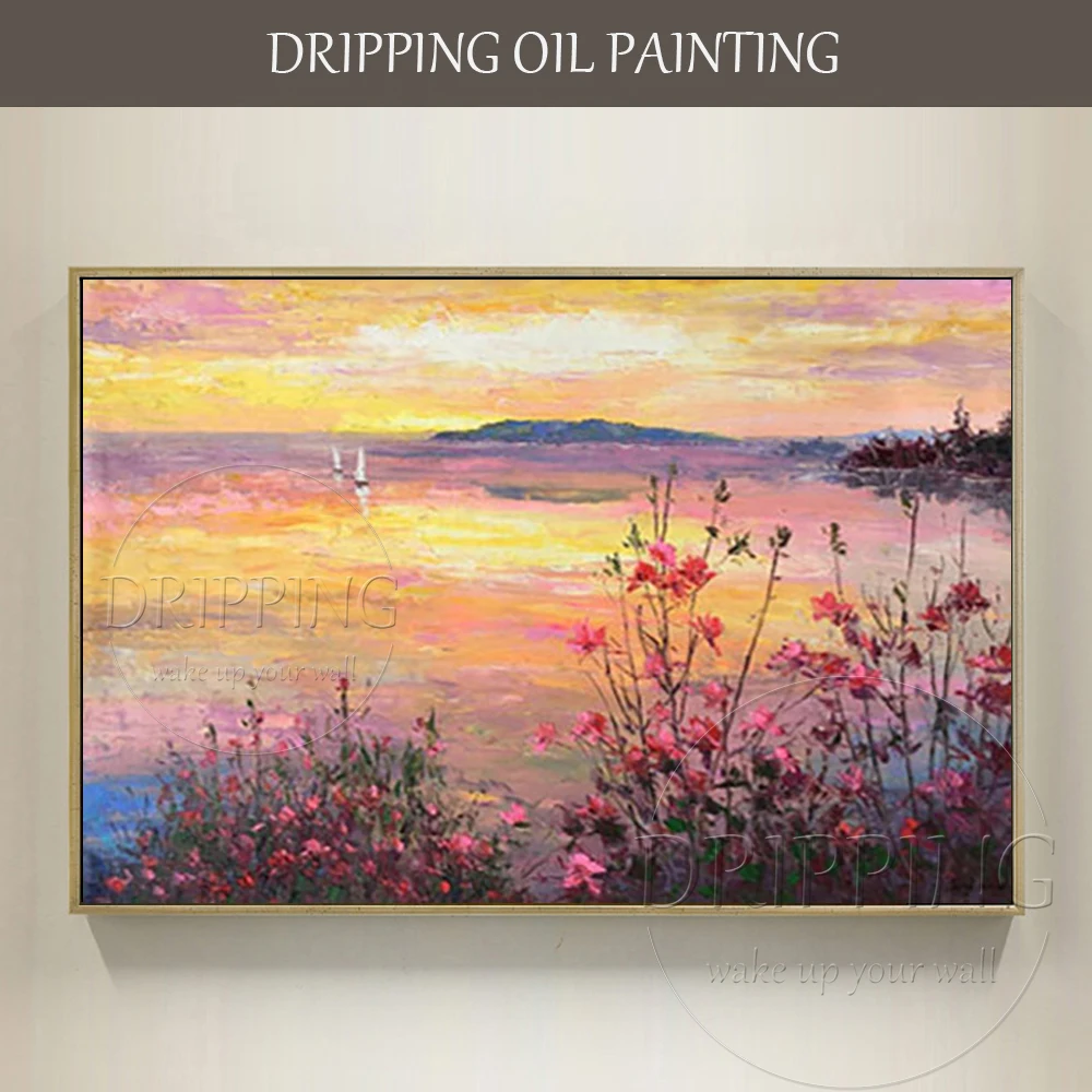 手描きのカラフルな風景アクリル絵の具キャンバス純粋な手作りの鮮やかな色抽象的な日没の風景アクリル画