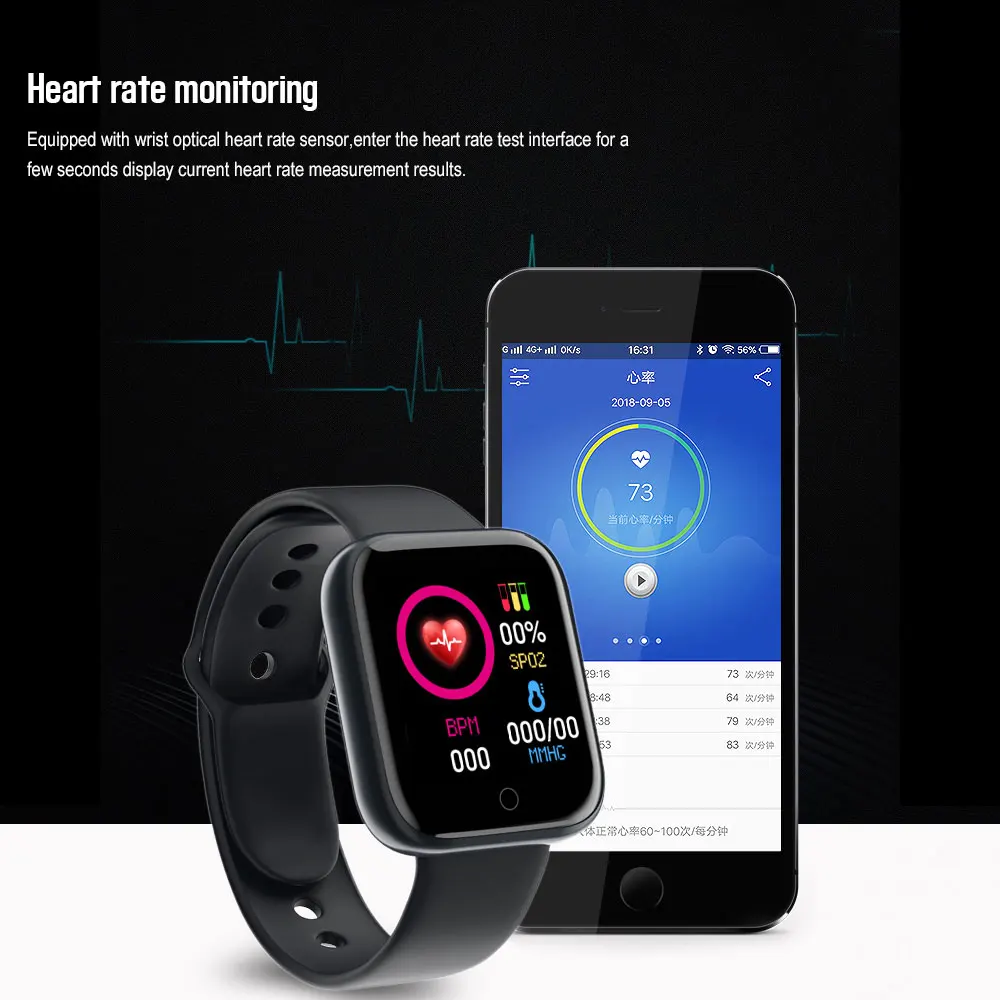 D20 Pro Smart Watch Y68 Bluetooth Fitness Tracker Sports Watch Heart Rate Monitor Blood Pressure Smart Bracelet for Android IOS