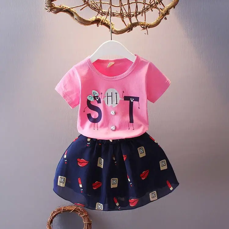 MERI AMMI/комплект детской одежды из 2 предметов для девочек Футболка с цветочным рисунком+ юбка с цветочным рисунком для девочек от 2 до 7 лет - Цвет: 02