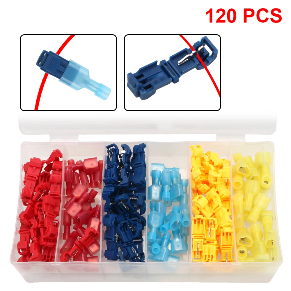 120pcs Quick Electrical Cable Connectors T-shape Wire Splitter Snap Splice Lock Terminal Crimp Waterproof Insulated | Обустройство
