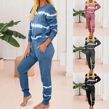 

Autumn Winter Stripe Print Women's Pajamas O-neck Long Sleeve Top And Long Pant Pajamas Set Female Sleepwear Casual Pyjamas