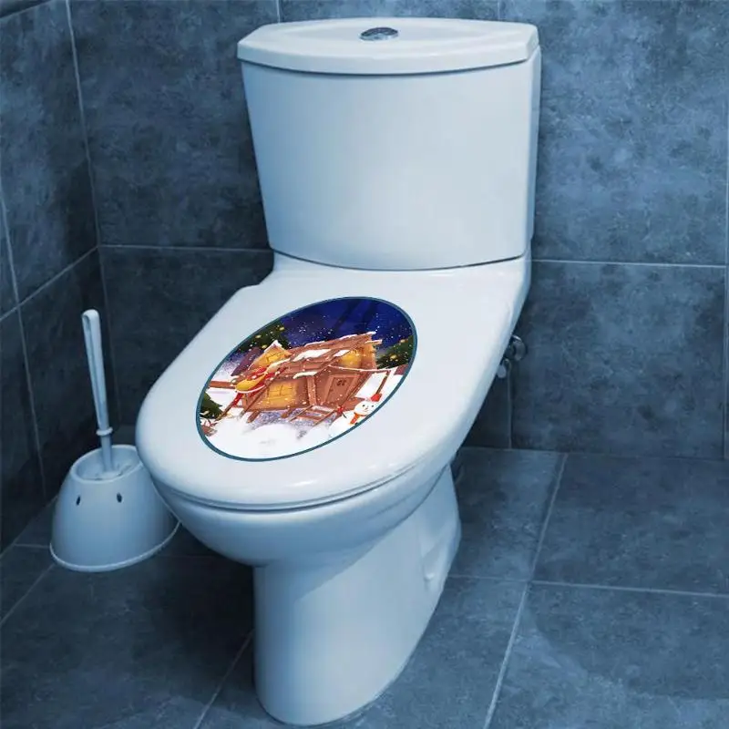 Toilet Cover Sticker Рождество Санта Клаус крышка унитаза стикер Самоклеющиеся ванная комната нескользящий пол в туалете стикер рождественские украшения для дома - Цвет: Toilet Cover Sticker