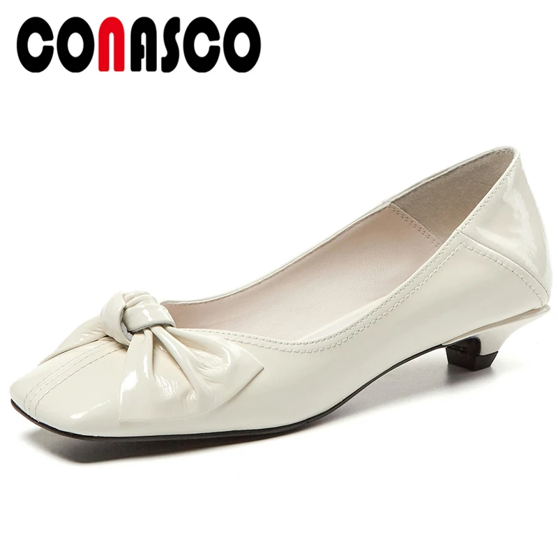 

CONASCO Concise Sweet Spring Summer New Women Cow Patent Leather Shoes Butterfly Knot Thin Heels Pointed Toe Shallow Shoes Woman