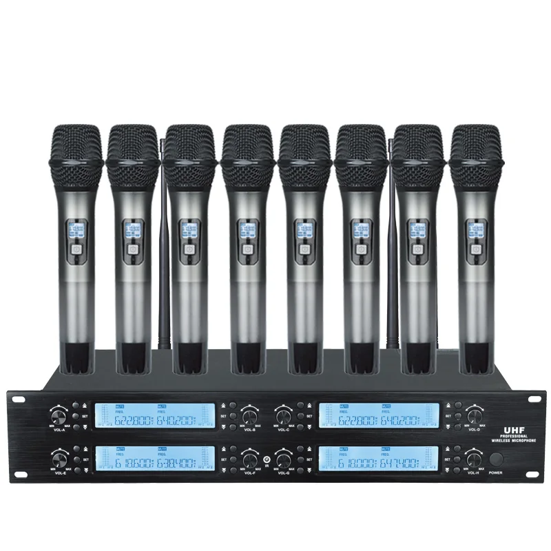 8 handheld mic black Профессиональный беспроводной микрофон UHF 8-channel Регулируемая частота динамический экран дисплей KTV конференции вокальный микрофон - Цвет: 8 handheld mic black