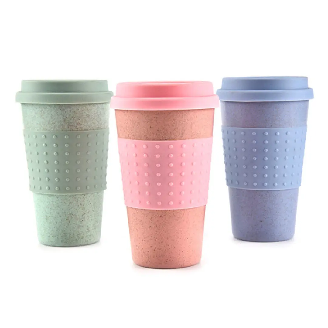 Многоразовые кофейные чашки из бамбукового волокна E, экологичные кофейные кружки для путешествий с силиконовой крышкой