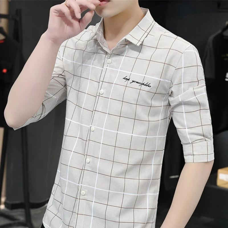 

Summer Shirt Men's Short-Sleeved Trend Youth Casual Three-Quarter Sleeve Shirt Handsome Half-Sleeved Shirt