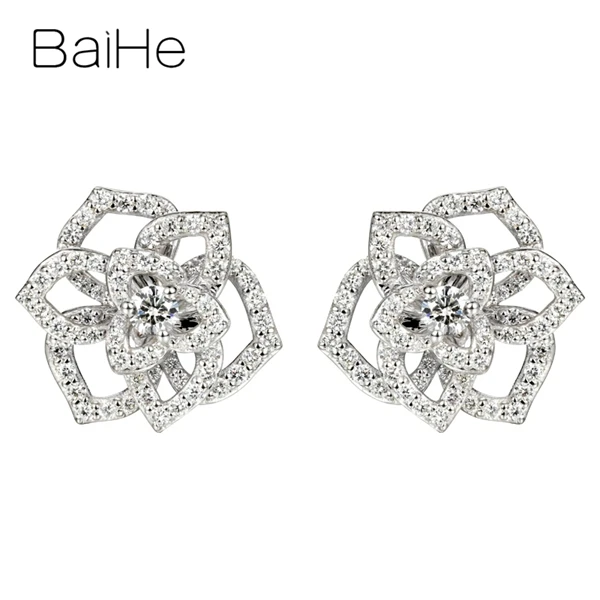 BAIHE Solid 14K белое золото 0.85ct(Tote) H/SI натуральные бриллианты свадебные женские модные ювелирные изделия подарок серьги-гвоздики
