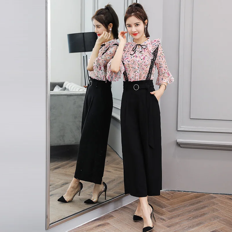 

Two-Piece Set Western Style by Age Trousers 2019 New Style Summer Wear WOMEN'S Dress-Style Chiffon Online Celebrity Pendant Sens