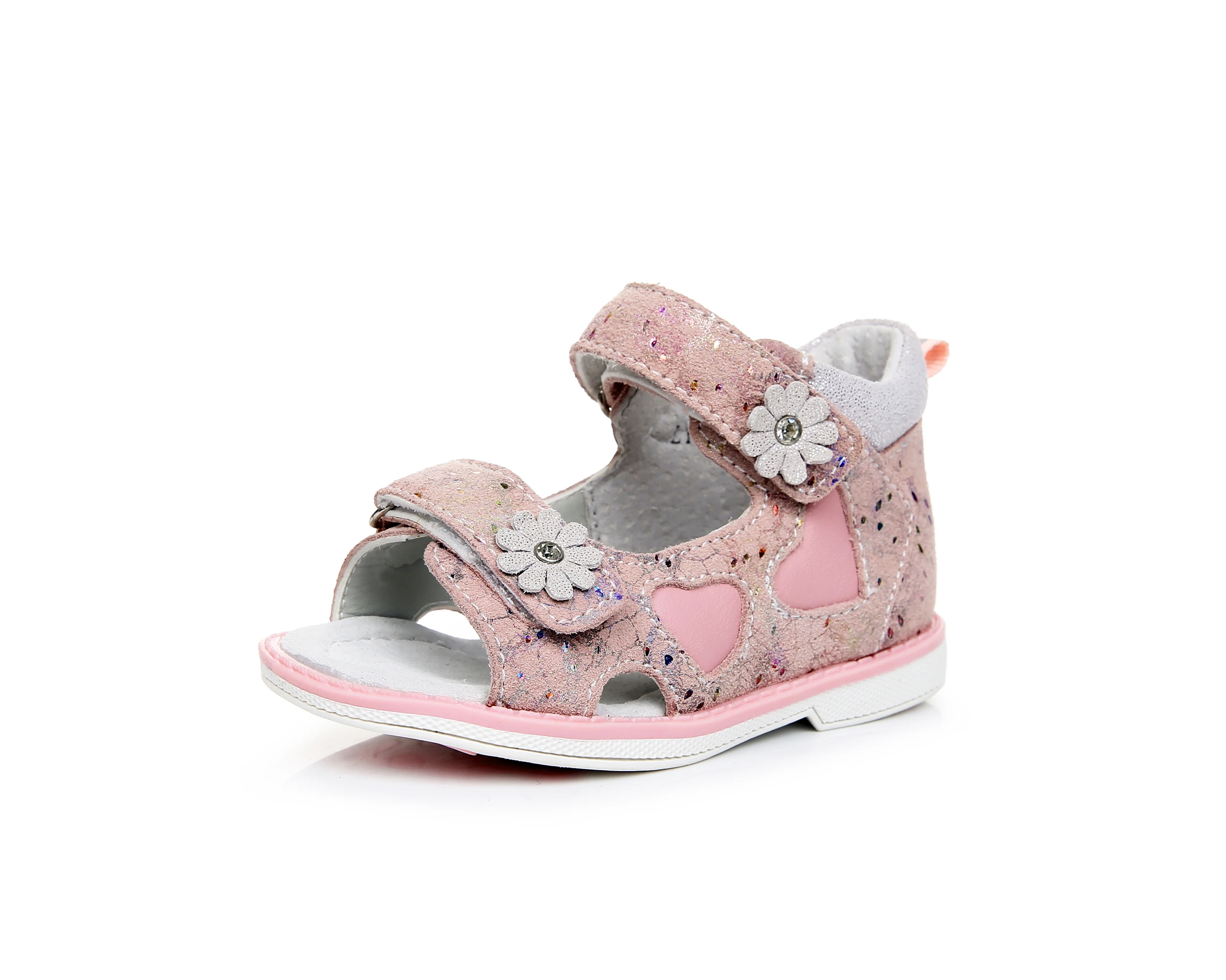APAKOWA Girls Genuine Leather Sandals Toddler Shoes Daisy Flower Decorate Summer Sandals Open Toe Hoof Heels Kids Feetwear