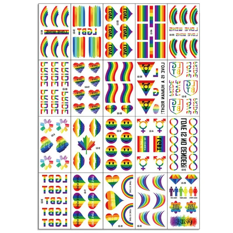 

Temporary Fake Tattoo Gay Waterproof Sticker Rainbow Flag Face Cosmetic Leg Arm Body Art For Men Women 20pcs/set