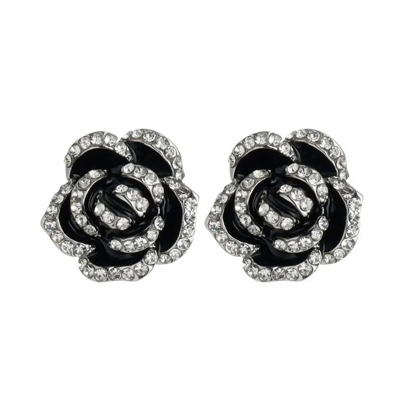

Famous Luxury New Design Camellia Earrings Rhinestone Rose Flower Party Earring For Woman Gift