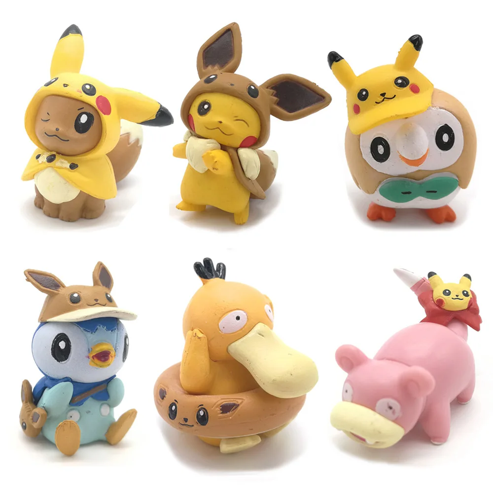 10/лот 6 шт. Eevee Pika Psyduck Медвежонок Rowlet Piplup 4 см ПВХ фигурка для детей игрушки - Цвет: In opp bag