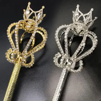 

Bling Crystal Scepter Wand Gold/Silver Color Tiaras and Crowns Sceptre King Queen Wedding Pageant Party Costumes Handheld Props