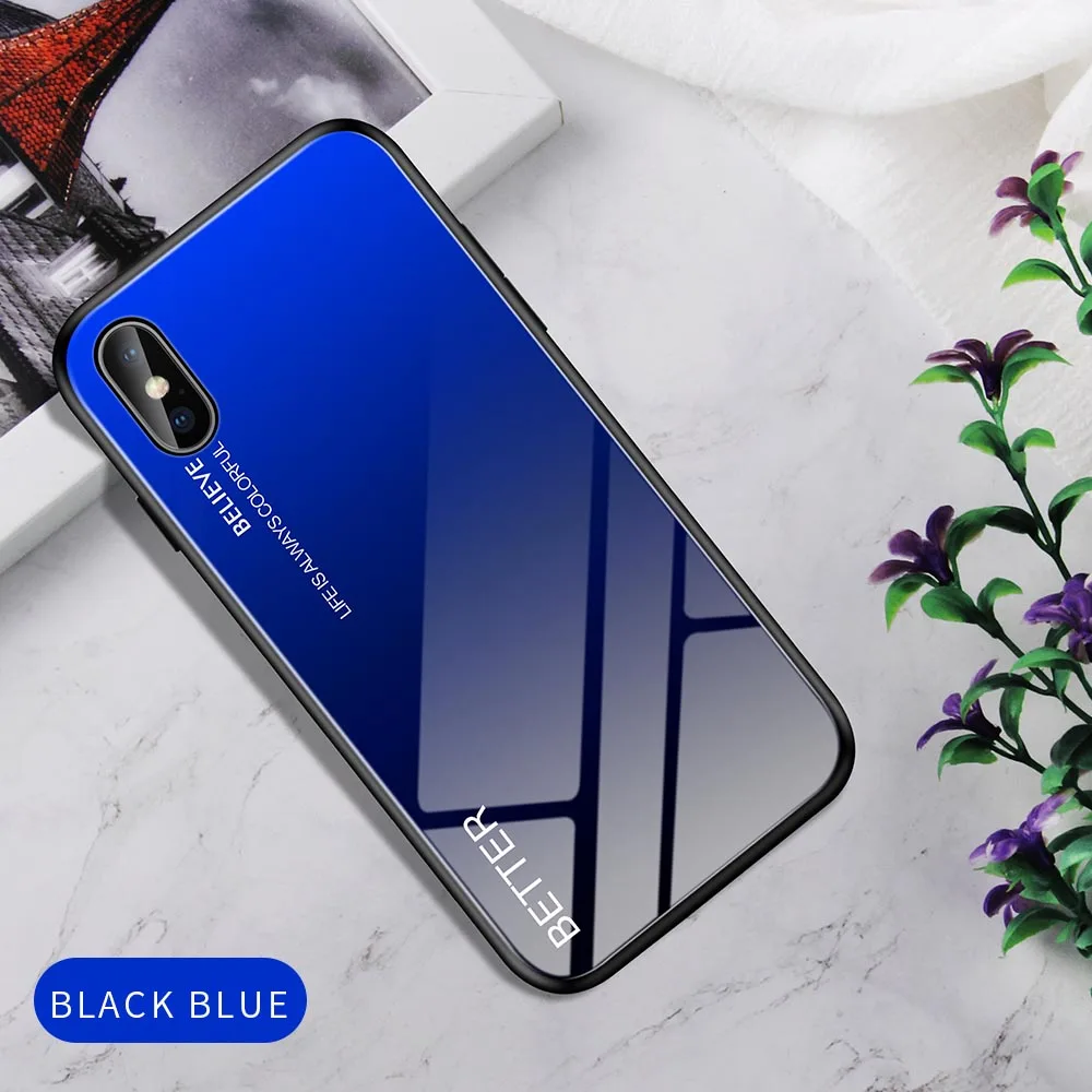 Чехол Heyytle из закаленного стекла с градиентом для iPhone 7, 8 Plus, 6, 6 s, чехол с изображением звездного неба, для iPhone X, XS, XR, 11 Pro, Max, чехол с рисунком - Цвет: Black Blue