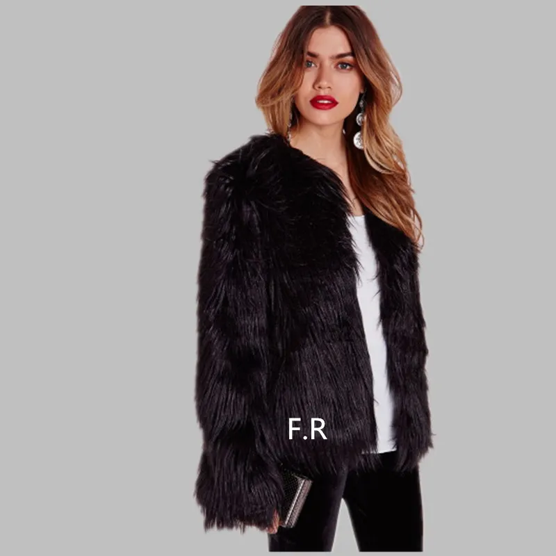 Women Faux Fur Coat Jacket Winter Furry Fur Coat Female Black Short Style Thick Autumn manteau Long Sleeves Fur Coat Y868