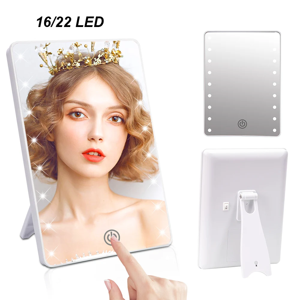 

16 LEDs Makeup Mirror Folded Touch Screen Dimmer Switch with Operated Stand for Cosmetic Bedroom Tabletop Bathroom