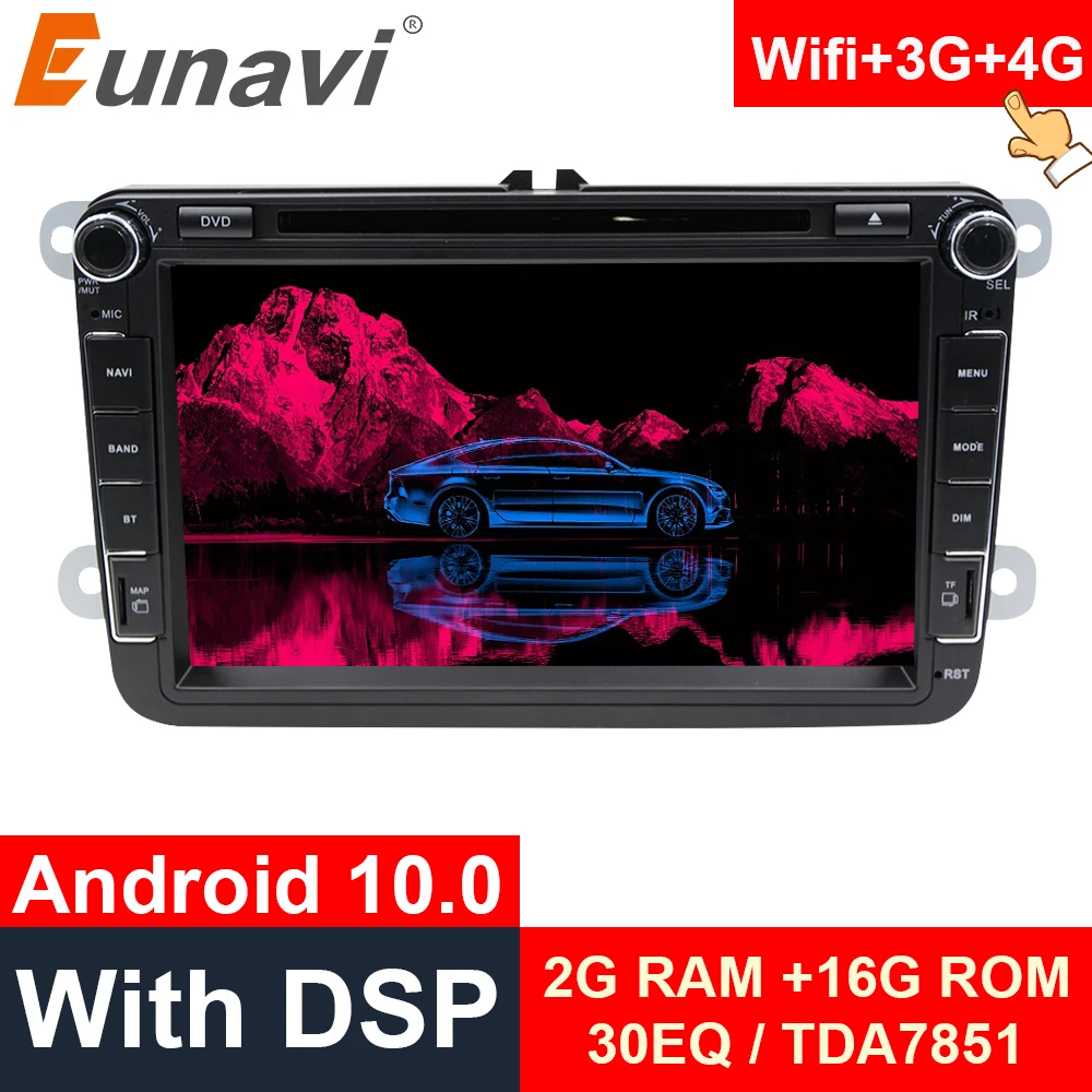 Eunavi 2 Din четырехъядерный 8 ''Android 10 автомобильный dvd плеер для VW Tiguan Touran Passat B6 GOLF 5 6