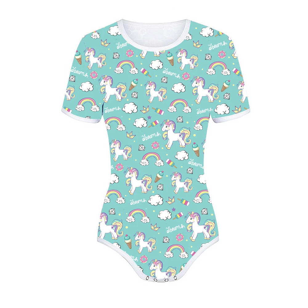 Взрослый Детский ABDL с застежкой в промежности Onesie комбинезон принтом единорога| |