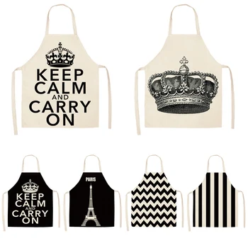 

Parent-child Kitchen Apron Black and white Crown Print Sleeveless Cotton Linen Aprons for Kids Men Women Home Cleaning Tools