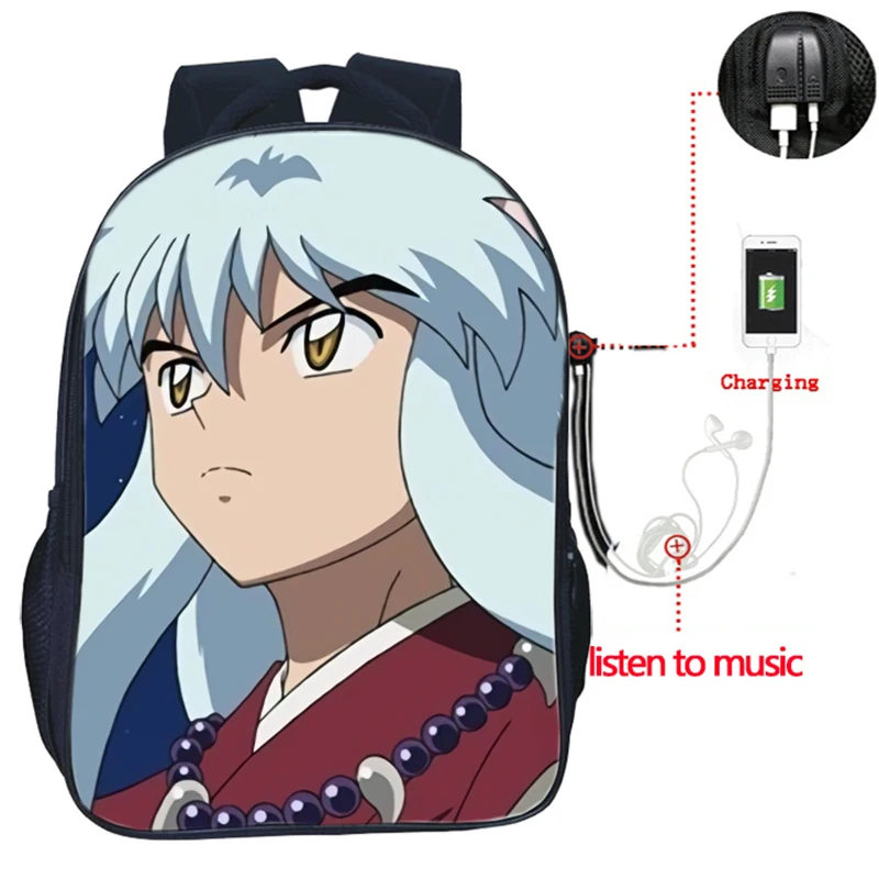 1 Inuyasha USB зарядка Рюкзак Хигураши Кагоме для мужчин и женщин рюкзаки для мальчиков и девочек школьные сумки для подростков - Цвет: 1