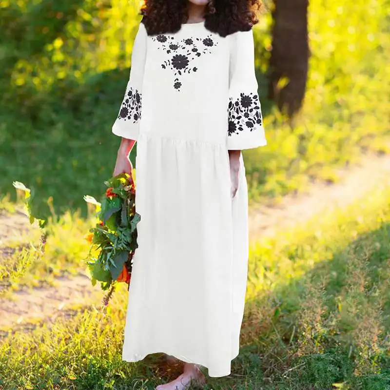 VONDA, женское винтажное платье, летнее, с цветочным принтом, 3/4 рукав, макси, длинное платье, богемное, Vestidos размера плюс, женское платье, пляжные туники