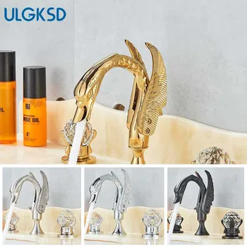 

Basin Faucet Crystal Hand Wheel Double Handle Bathroom Faucet Ceramic Valve Hot And Cold Water Faucet Swan Faucet