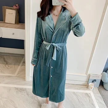

Velour Warm Kimono Gown Robe Casual Women Bathrobe Gown Nightgown Winter Lounge Home Dressing Gown Softy Nightdress Sleepwear