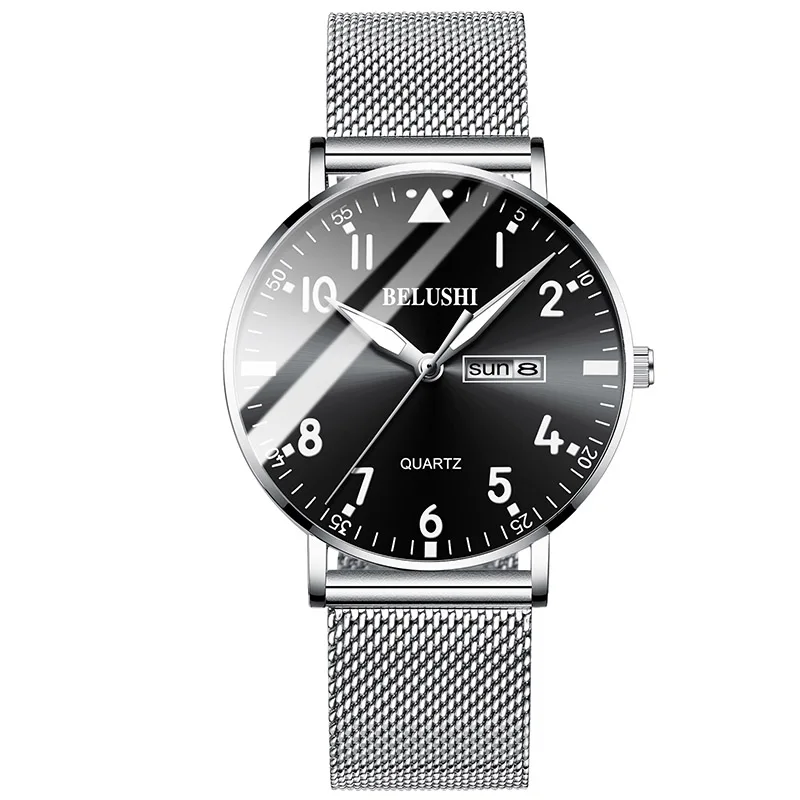 Men Watches Top Famous Luxury Brand Man Business Quartz Watches Men Classic Clock Male Wrist Watches For Men's Wristwatches - Цвет: silver black mesh